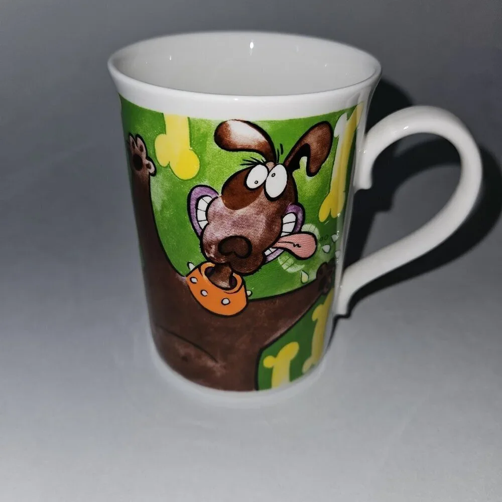 Wacky Dog Mug Bones Yellow Green Brown Duchess English Fine Bone China England